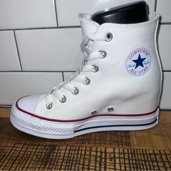 Converse Women All Star Platform  Hidden Wedge Heel Sneakers Chuck Taylor White - Picture 4 of 4